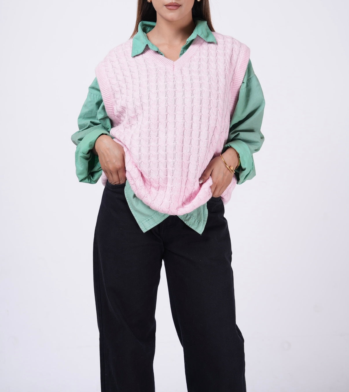 BABY PINK CABLE KNITTED VEST