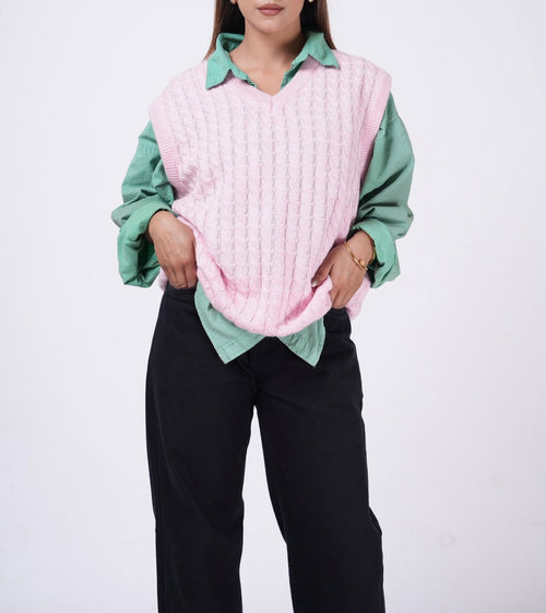 BABY PINK CABLE KNITTED VEST