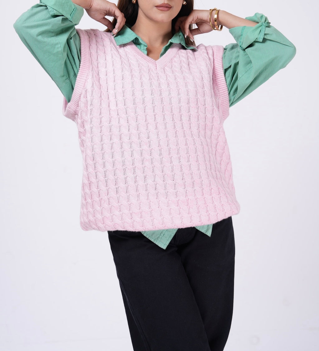 BABY PINK CABLE KNITTED VEST