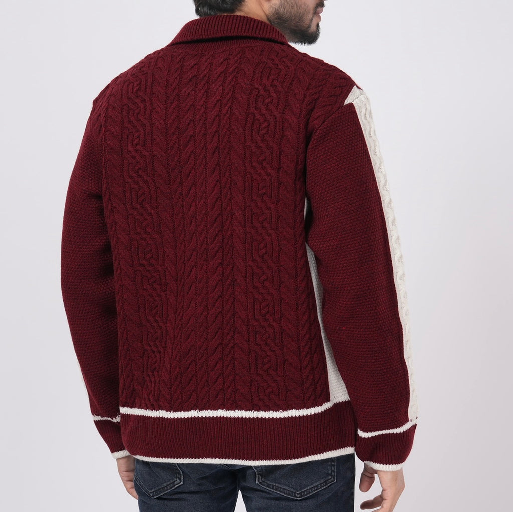 CABLE KNITTED DEEP CRIMSON ZIPPER
